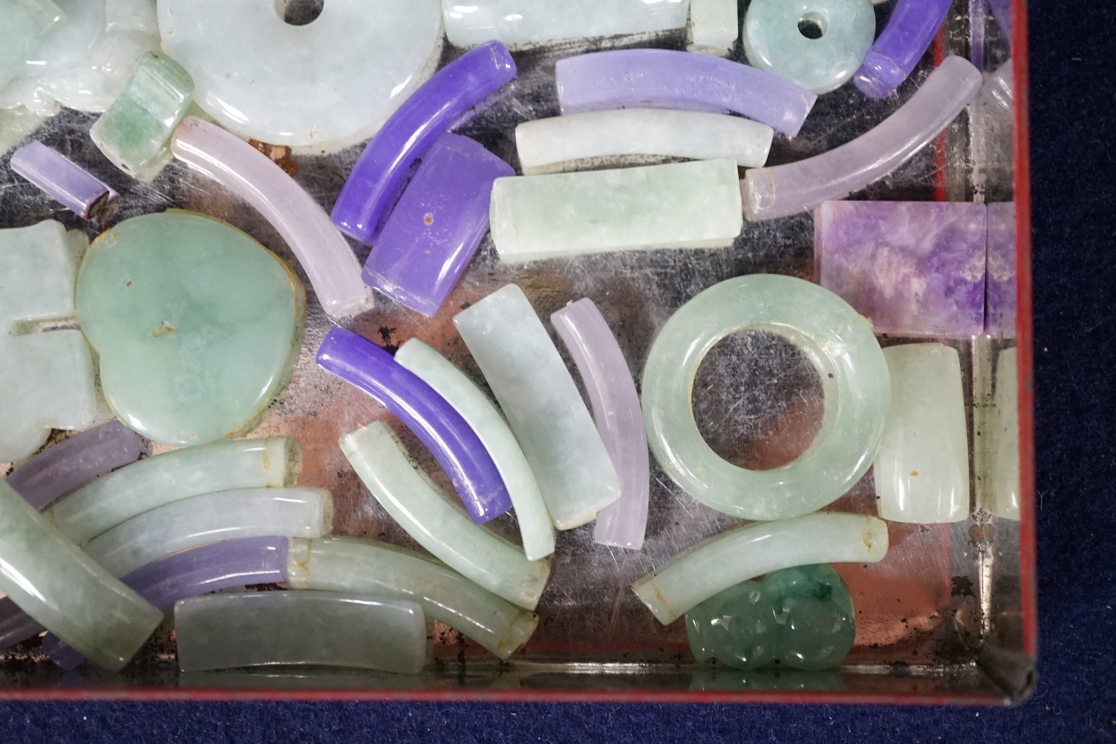 A small collection of mainly green hardstone carvings, etc. Condition - poor to fair